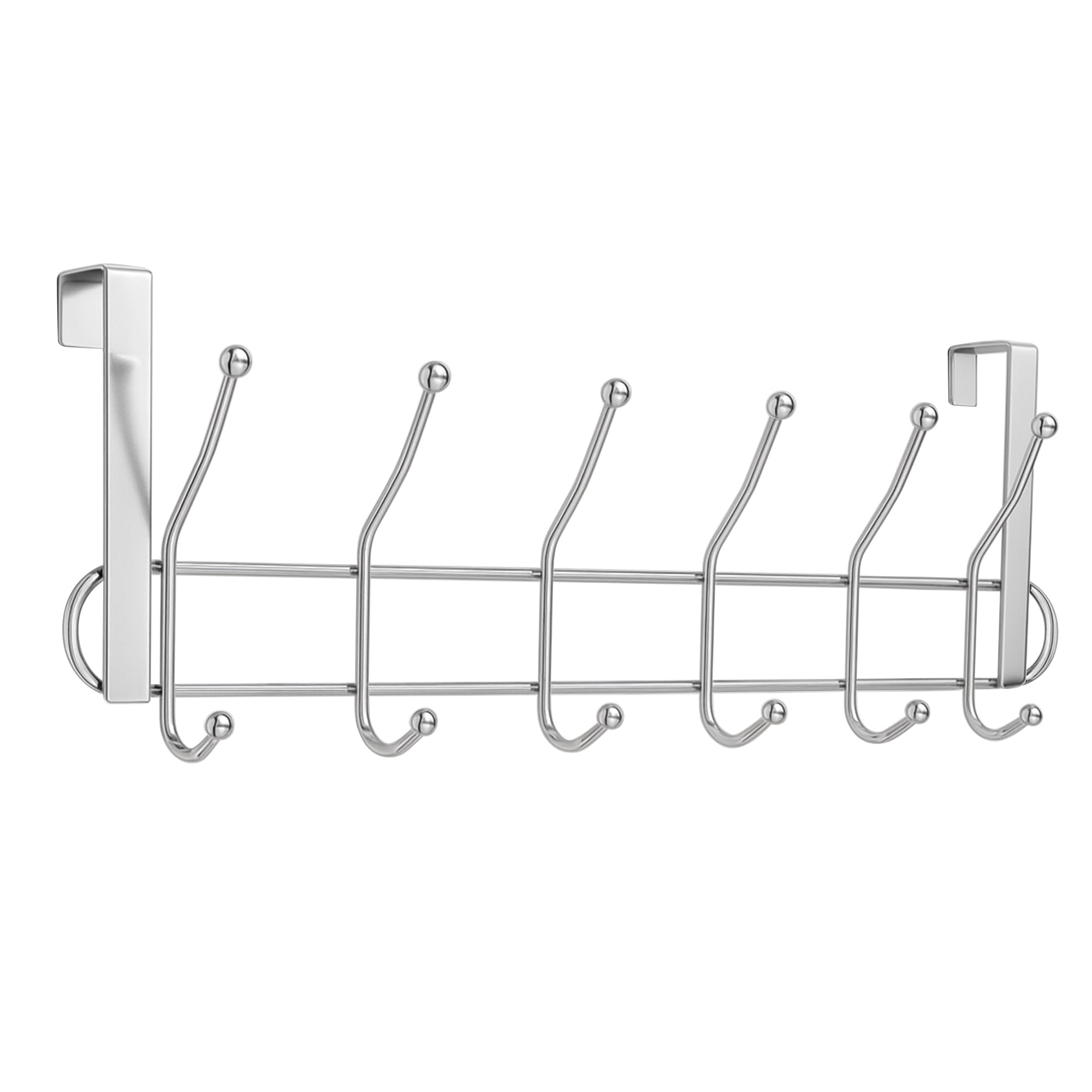 SystemsEleven Coat Hangers - Over The Door Hooks - Chrome Heavy Duty Door Hanger for Coats Robes Hats Clothes Towels - Hanging Towel Rack Organizer - Easy Install Space Saving Bathroom Hooks
