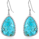 Natural Turquoise Earrings 925 Sterling Silver Geometric Shape Turquoise Earrings for Women Statement Fashion Dangle Earring for Birthday Mothers Day