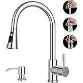 BLYLUND Kitchen Faucets with Soap Dispenser, Brushed Nickel Kitchen Faucet with Pull Down Sprayer 3 Modes, Stainless Steel Modern Kitchen Sink Faucets High Arch Single Handle Faucet