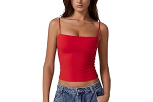 QINSEN Women's Double Lined Basic Tank Top Adjustable Spaghetti Straps Sleeveless Camisole Shirts