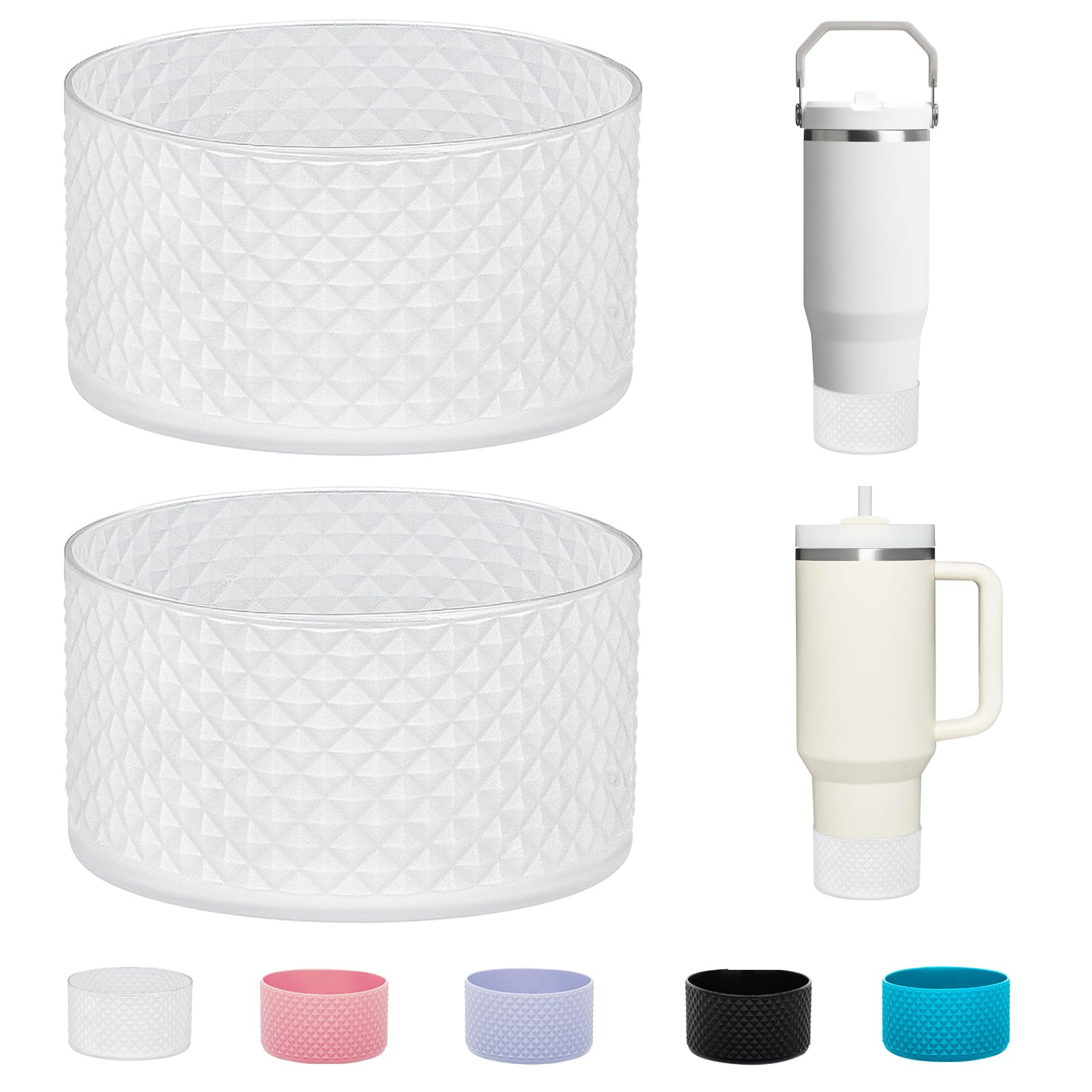 WK IEASON 2 Pcs Tumbler Bottom Protector Boot for Stanley Quencher Adventure 40oz & Stanley IceFlow 20oz 30oz and Compatible with Hydro Flask Water Bottle 12oz 21oz 24oz(Diamond Clearx2) — image 1