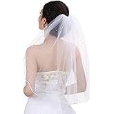 SAMKY 1T 1 Tier Rhinestone Crystal Rattail Edgel Bridal Wedding Veil