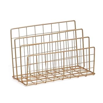 3 Slot Desktop File Sorter Organizer Rack Magazine Rack Book Record Holder Metal Desktop Iron Storage Multifunction Organizer Decor Home Office Gold File Folder Racks Holders Office Products