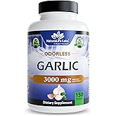NaturaLife Labs Odorless Garlic – 3,000 mg Equivalent per Serving – 150 Softgels – Concentrated Garlic Bulb Extract with Organic Extra Virgin Olive Oil – Non-GMO, Gluten-Free