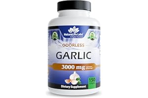 NaturaLife Labs Odorless Garlic – 3,000 mg Equivalent per Serving – 150 Softgels – Concentrated Garlic Bulb Extract with Organic Extra Virgin Olive Oil – Non-GMO, Gluten-Free