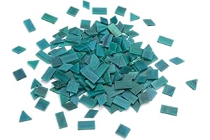 Lanyani 200 Mixed Color Glass Mosaic Tiles - 4 Shapes, Tiffany Stained Glass Pieces for Crafts, Turquoise