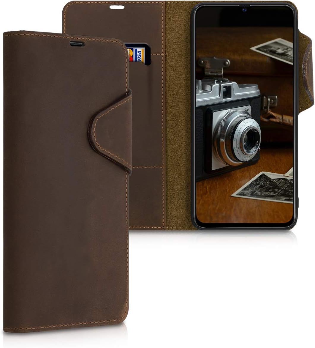 Case Compatible with Samsung Galaxy A70 - Genuine Leather Book Style Protective Cover with Card Slot -
