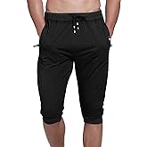 YSENTO Men's Cotton Casual 3/4 Jogger Running Capri Pants Below Knee Gym Workout Shorts Zipper Pockets