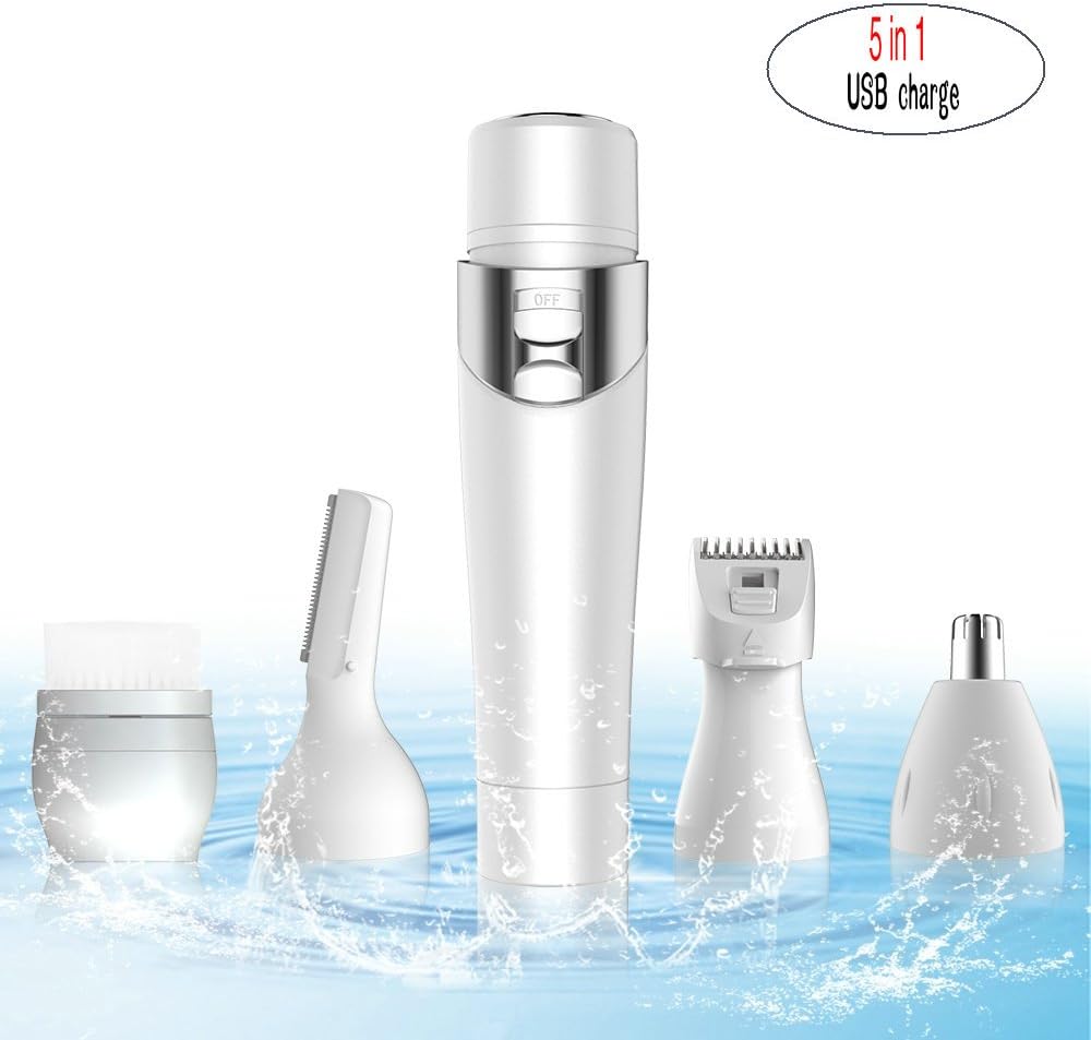 Painless Electric Shavers,SINNESKY 5 in 1 Facial Hair Removal for Women with Bikini Trimmer, Eyebrow Razor, Nose Hair Shaver, Facial Cleansing Brush, USB Charging (Painless Electric Shavers)