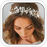 Unsutuo Flower Bridal Hair Vine Crystal Wedding Headpiececs Leaves Headbands for Women and Girls (Gold)