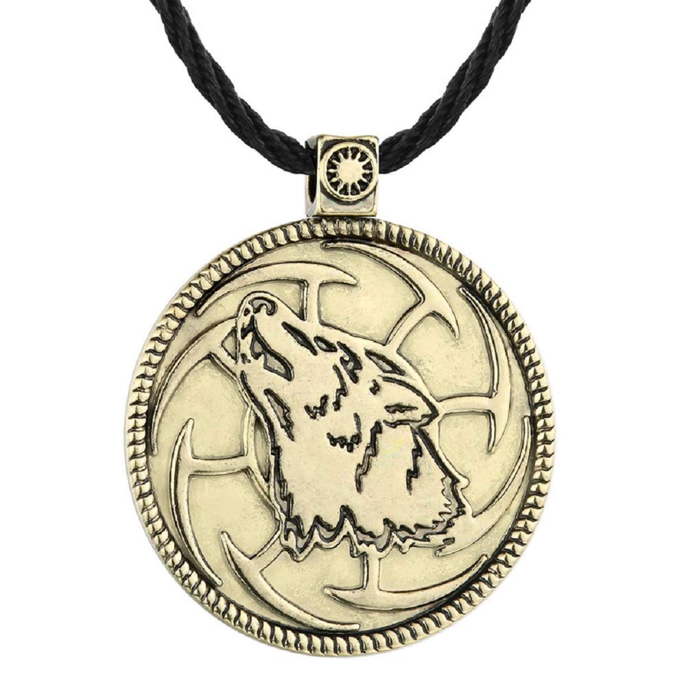 Slavic Wolf Necklace for Men, Norse Viking Wolf Head Pendant Necklace with 19.7” Chain, Vintage Wolf Tag Necklace, Retro Celtic Wolf Totem Amulet Necklace, Punk Animal Wolf Jewelry(Gold)