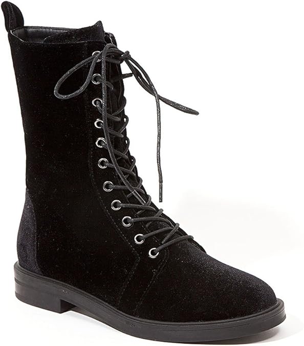 French Blu Women's Skippy Velvet Combat Boot, Black, 37 M