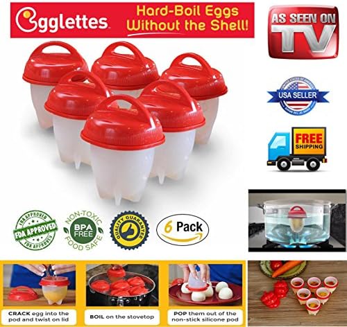 Egglettes Egg Cooker - Hard Boiled Eggs without the Shell, Hard &amp; Soft Maker Egg Poacher AS SEEN ON TV,6 Pack + BONUS ITEM!!!