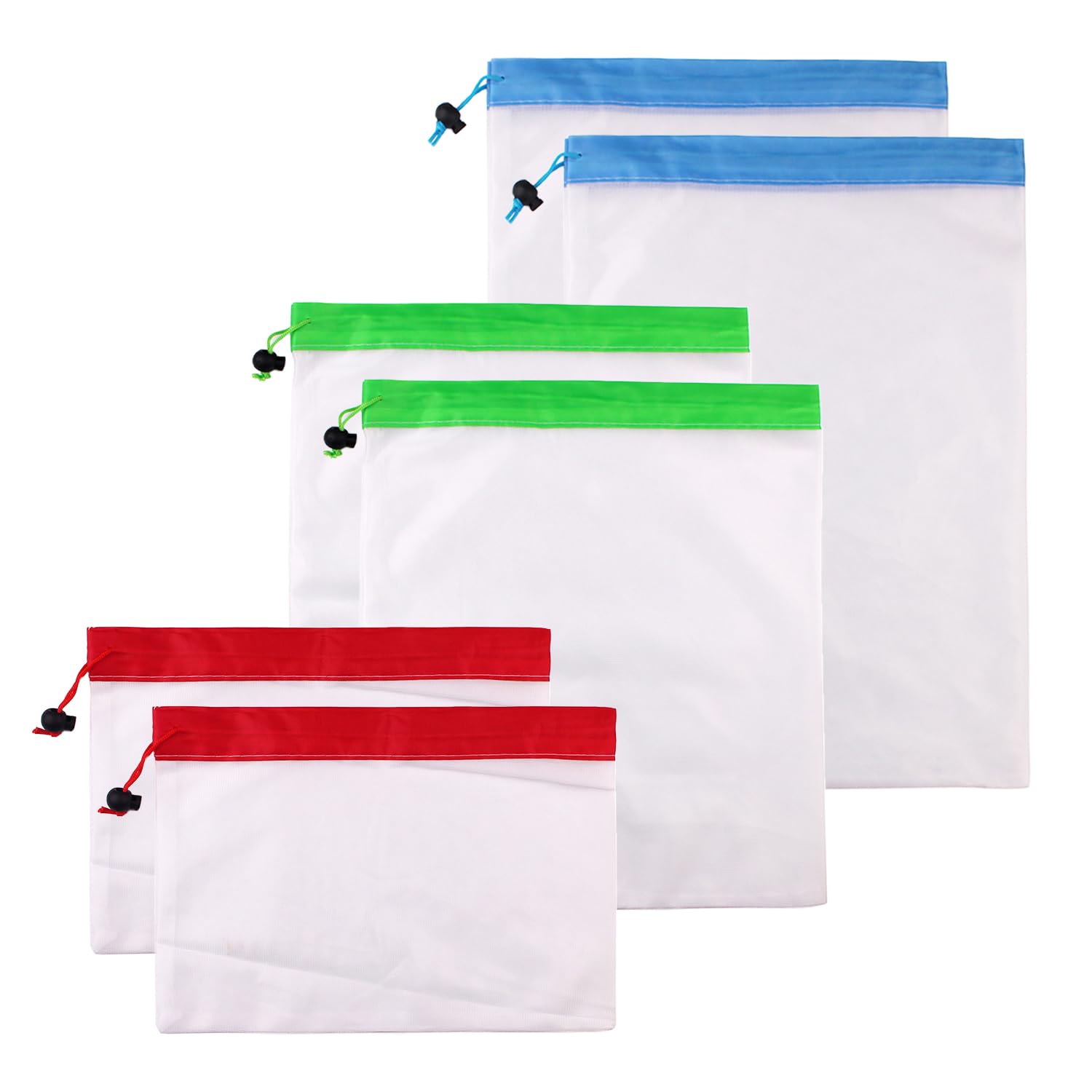 SYEYCW 6 Pcs Reusable Produce Bags, Drawstring Mesh Bags for Vegetables, Fruits, Grocery, Travel, Home, 3 Sizes