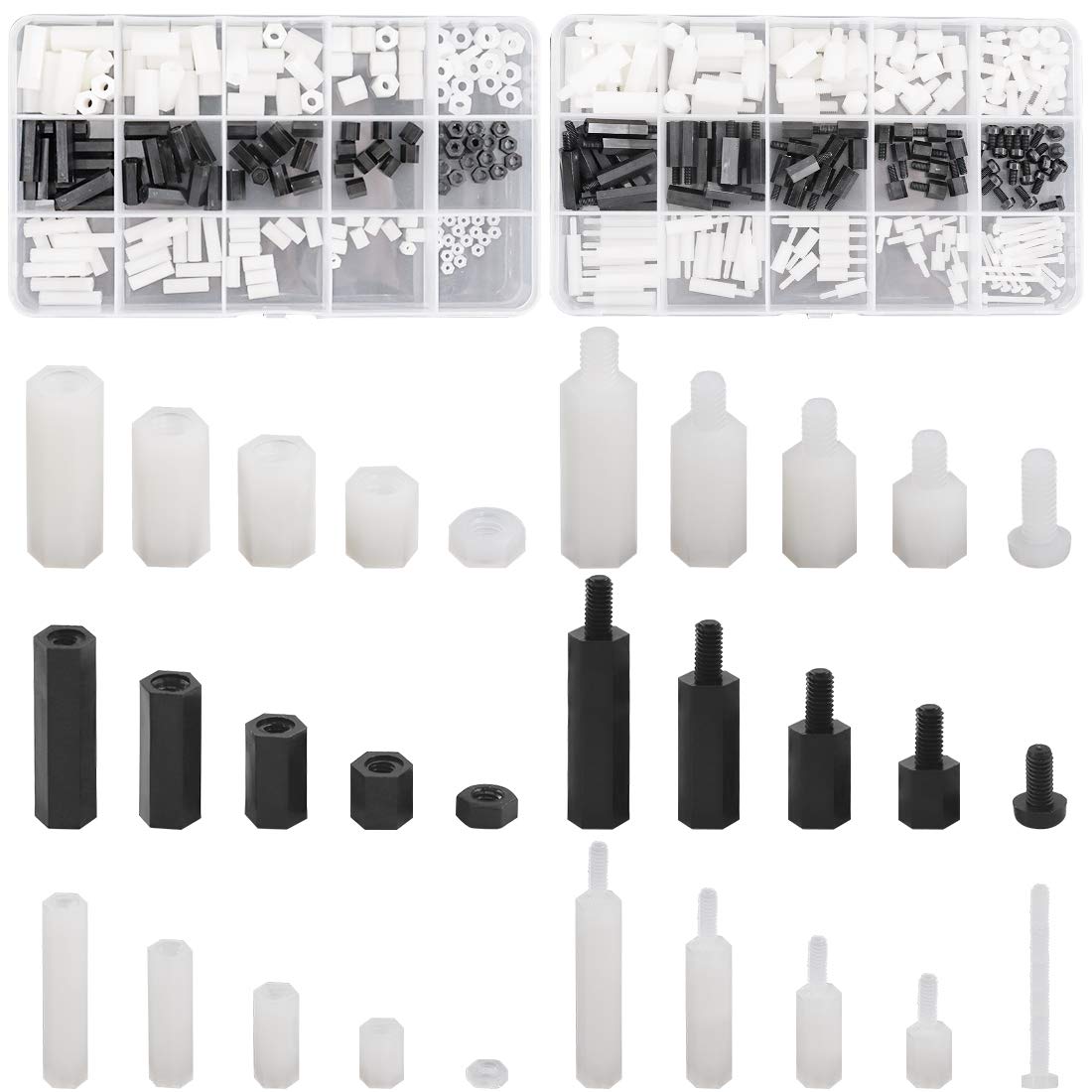 Hilitchi 360pcs M2 M3 M4 Male Female Nylon Hex Spacer Standoff Screw Nut Assortment Kit