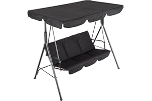 3-Seat Patio Swing Chair, Outdoor Porch Hanging Chairs with Adjustable Canopy and Armrests, Breathable Textilene Fabric Seat 