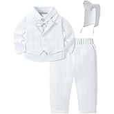 YALLET Baby Boys Suit Toddler Baptism Outfits White Christening Clothes Formal Dress Shirt+Bowtie+Pants+Embroidery Vest+Hat