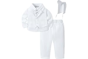 YALLET Baby Boys Suit Toddler Baptism Outfits White Christening Clothes Formal Dress Shirt+Bowtie+Pants+Embroidery Vest+Hat