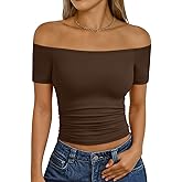Trendy Queen Summer Off The Shoulder Tops for Women Going Out Short Sleeve Shirts Cute Y2K Sexy Basic Clothes 2026 Fashion