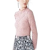 QiuDumo Women's Floral Lace Top Sexy Long Sleeve Mock Neck Casual Shirt Going Out Blouse