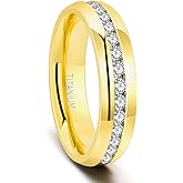 TIGRADE 6mm Gold Titanium Ring Cubic Zirconia Engagement Ring Wedding Band Size 4 to 12.5