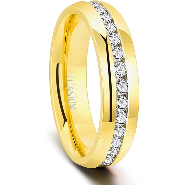 SunnyHouse Titanium Wedding Band Ring - Women's Korean Style With Cubic Zirconia, Hypoallergenic, Size 8 - View #12
