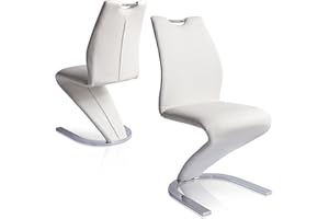 HIPIHOM Mermaid Dining Chairs Set of 2,Modern Kitchen Dining Room Chairs Armless Upholstered Side Chairs in PU Leather Cushion Seat and Sturdy Metal Legs,White