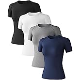 4 Pack Women's Long Sleeve Compression Shirts Athletic with T-Shirts Workout Tops for Gym Yoga Running