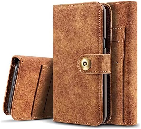 Galaxy S7 Edge Flip Leather Wallets Case Credit Card Holder Cash Slot Storage With Detachable Magnetic Hard Cover For Samsung Phone ( Brown )
