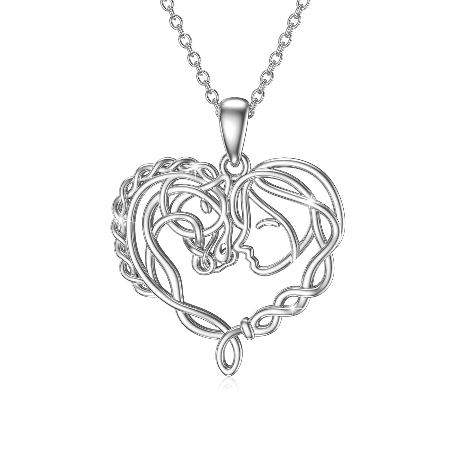 Waysles Horse Necklace 925 Sterling Silver Horse and Girl Necklace Heart Pendant Necklace Horse Jewellery Birthday Gift for Girls Women Kids