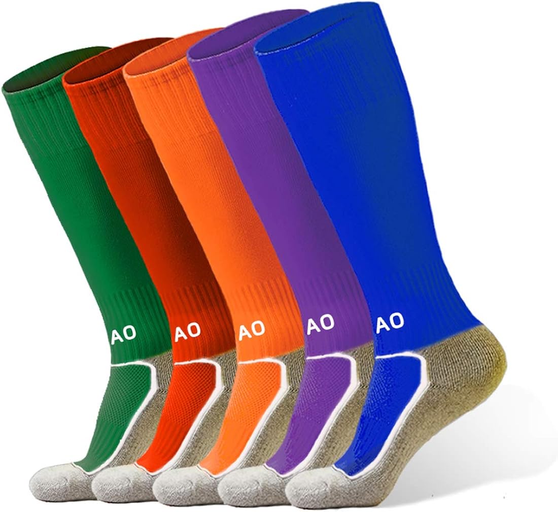 5 Pairs Kids Soccer Socks Boys Girls High Tube Long Knee Athletic