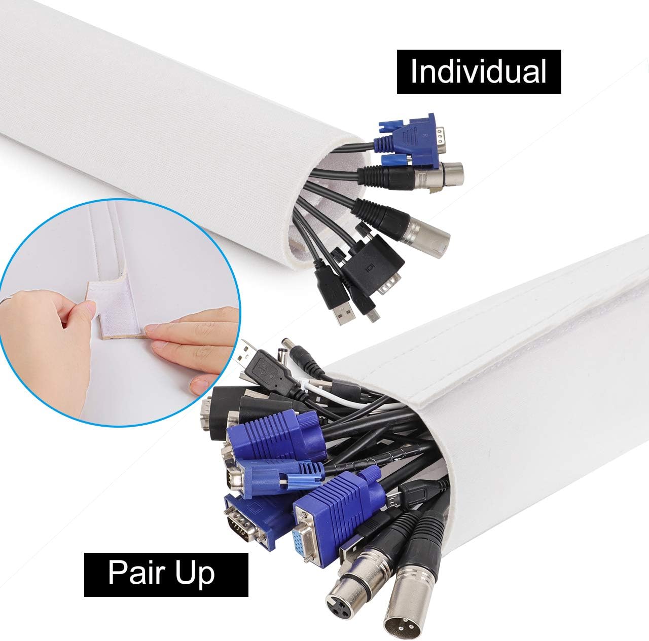 Kootek 118-Inch Cable Management Sleeves with Cable Ties, Neoprene Cable Organizer Cord Cover Wire Hider for TV Computer Office Theater (White, Large): Home Audio & Theater