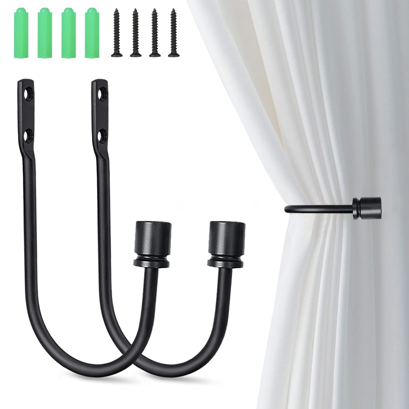 Curtain Holdbacks Black Curtain Tiebacks Heavy Duty Curtain Drapery Hooks for Drapes Home Decorative Drapery Curtain Holders Set of 2