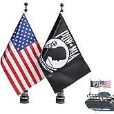 Motorcycle Flags Mount Kit Adjustable with 16'' Pole Mount & 6 x 9'' American Flag & 6 x 9'' POW MIA 
