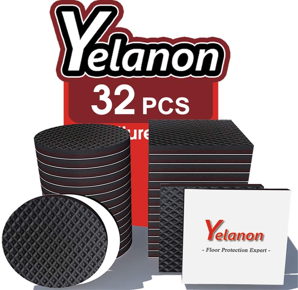 Yelanon Non Slip Furniture Pads 32 pcs 2’’ Furniture Pads Rubber Feet Hardwood Floors Protection