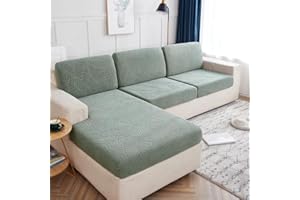 KELUINA 100% Waterproof Couch Cushion Covers, Stretch Leaf Jacquard Sofa Seat Cushion Slipcovers Washable Furniture Protector for Armchair Loveseat Sofa Chaise (Matcha Green,2+Chaise Cover)