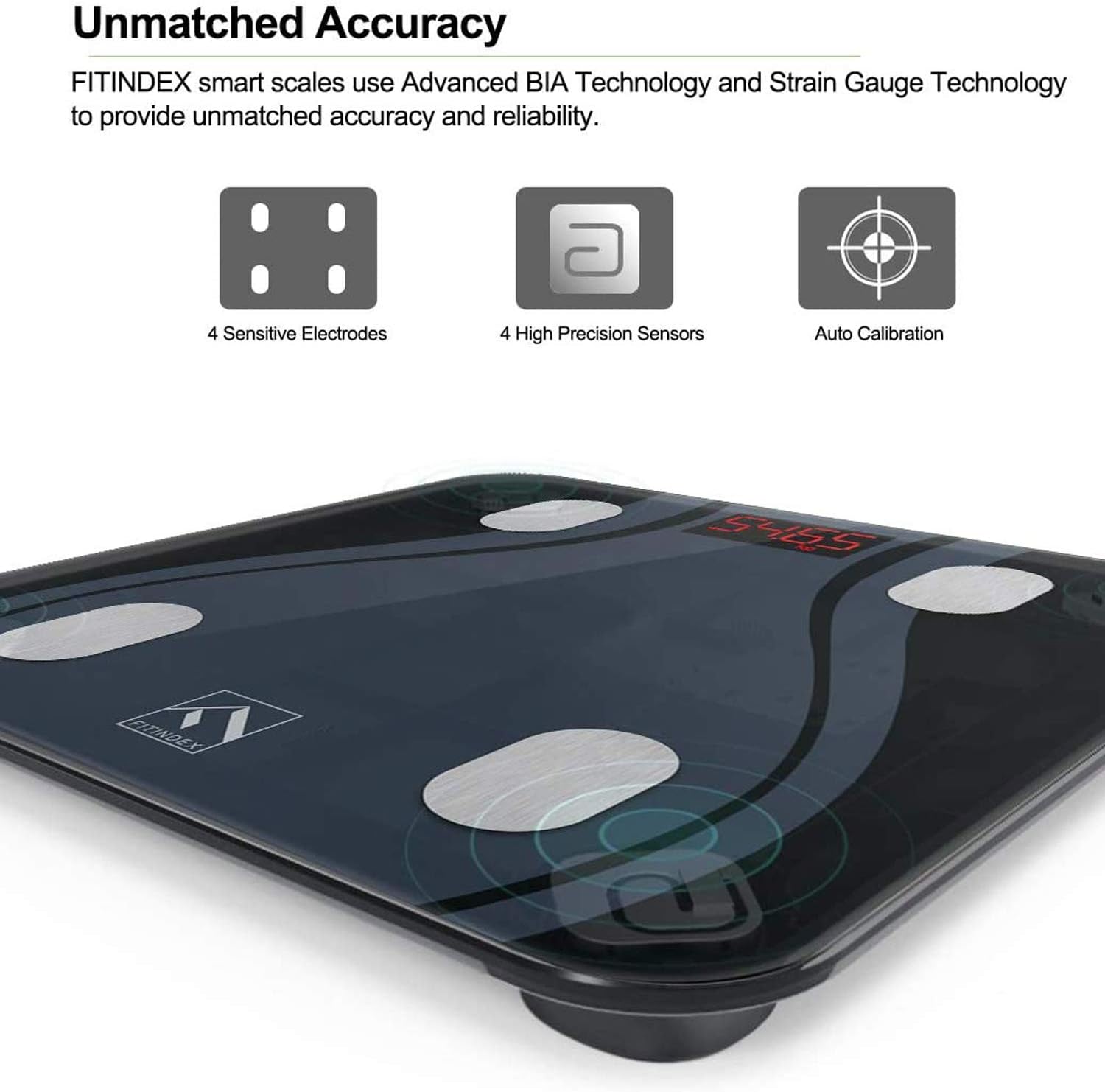 FITINDEX Smart Bluetooth Body Fat Scale with Upgraded App, High Precision Bathroom Scales Digital Weight and Body Fat Body Composition Monitor, 396lb/180kg, Black: Health & Personal Care