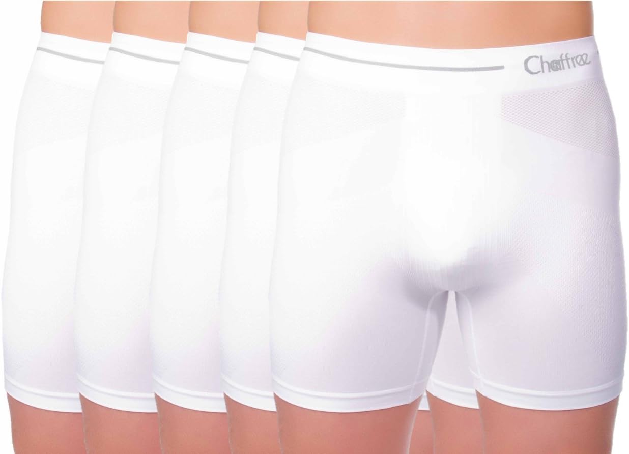 Chaffree Mens Briefs Underpants, Moisture Wicking, Sweat and Chafing Control, Stretchy Seamless, Traditional High Waist Ultra Comfortable Pants, Sports Gym Exercise Underwear 5 Pack Short & Long Leg