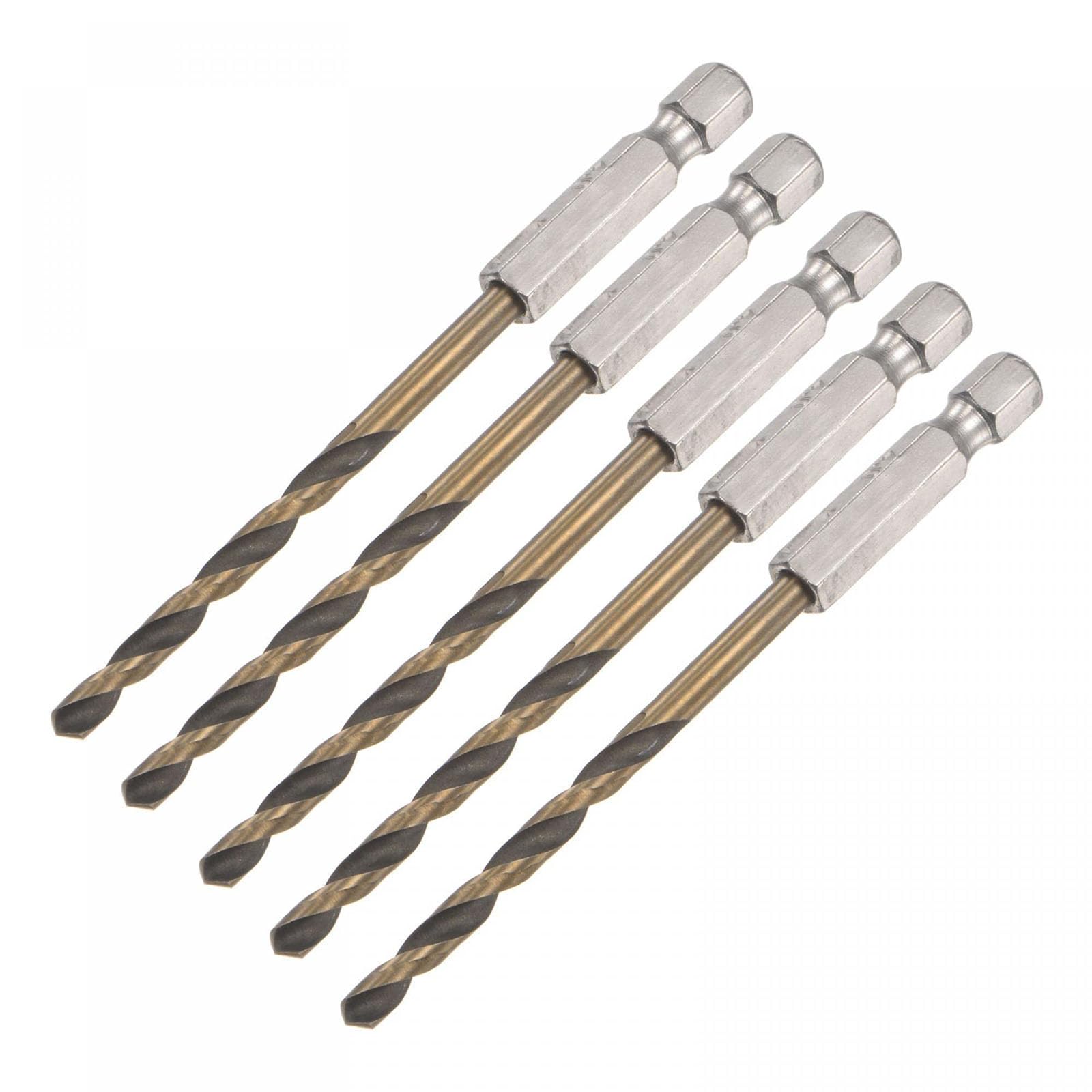 TA-VIGOR 5Pcs 4mm Hex Shank Twist Drill Bit Set, 1/4 Inch Shank HSS High Speed Steel Drill Bit Set Quick Change Twist Drill Bits for Woodworking, Plastic and Metal — image 1