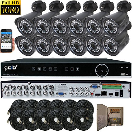 CIB Security H80P16K2T56G-12KIT 16CH 1080P Video Security DVR, 2TB HDD & 12x2.1-MP 1920TVL Night Vision Camera, Black