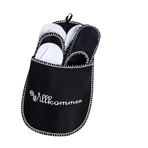 ABS Gästehausschuhe, Gästepantoffel Willkommen, 6 Paar, Antirutsch, schwarz ABS Gästehausschuhe, Gästepantoffel Willkommen, 6 Paar, Antirutsch, schwarz