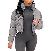 Gihuo Women's Cropped Puffer Jacket Zip Up Winter Short Quilted Jackets Bubble Coat
