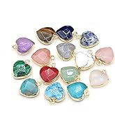 LE SKY 8 Pcs Natural Stone Pendants Heart Shape Faceted Random Stone Crystal Agate Necklace Charms for Jewelry Making Bracelet earrings