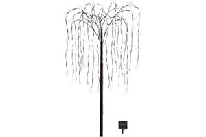 Collections Etc. LED Solar Willow Tree, Outdoor Solar Tree with Colorful Solar-Powered Lights with Adjustable Branches, White Lights