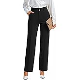 FUNYYZO Dress Pants Women's Stretchy Straight Leg Button Slacks Trousers with Pockets Casual Pants