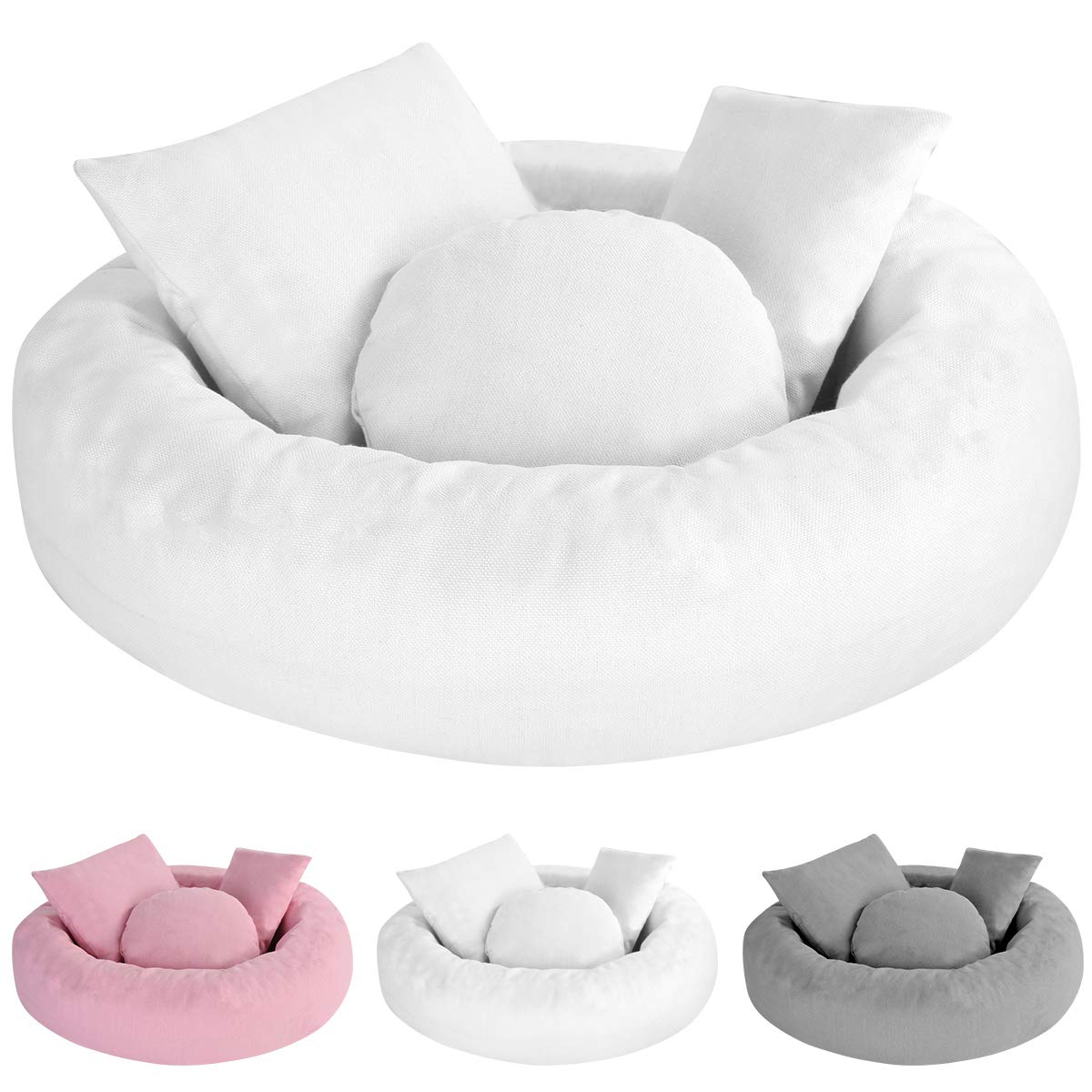 Haokaini 4 PCS Newborn Baby Photography Props Donut Pillow Posing Pillow Baby Basket Filler Kit Crescent Posing Pillow Basket Filler for 0-3 Months White