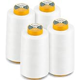 AK Trading 4-Pack White All Purpose Sewing Thread Cones (6000 Yards Each) of High Tensile Polyester Thread Spools for Sewing, Quilting, Serger Machines, Overlock, Merrow &amp; Hand Embroidery