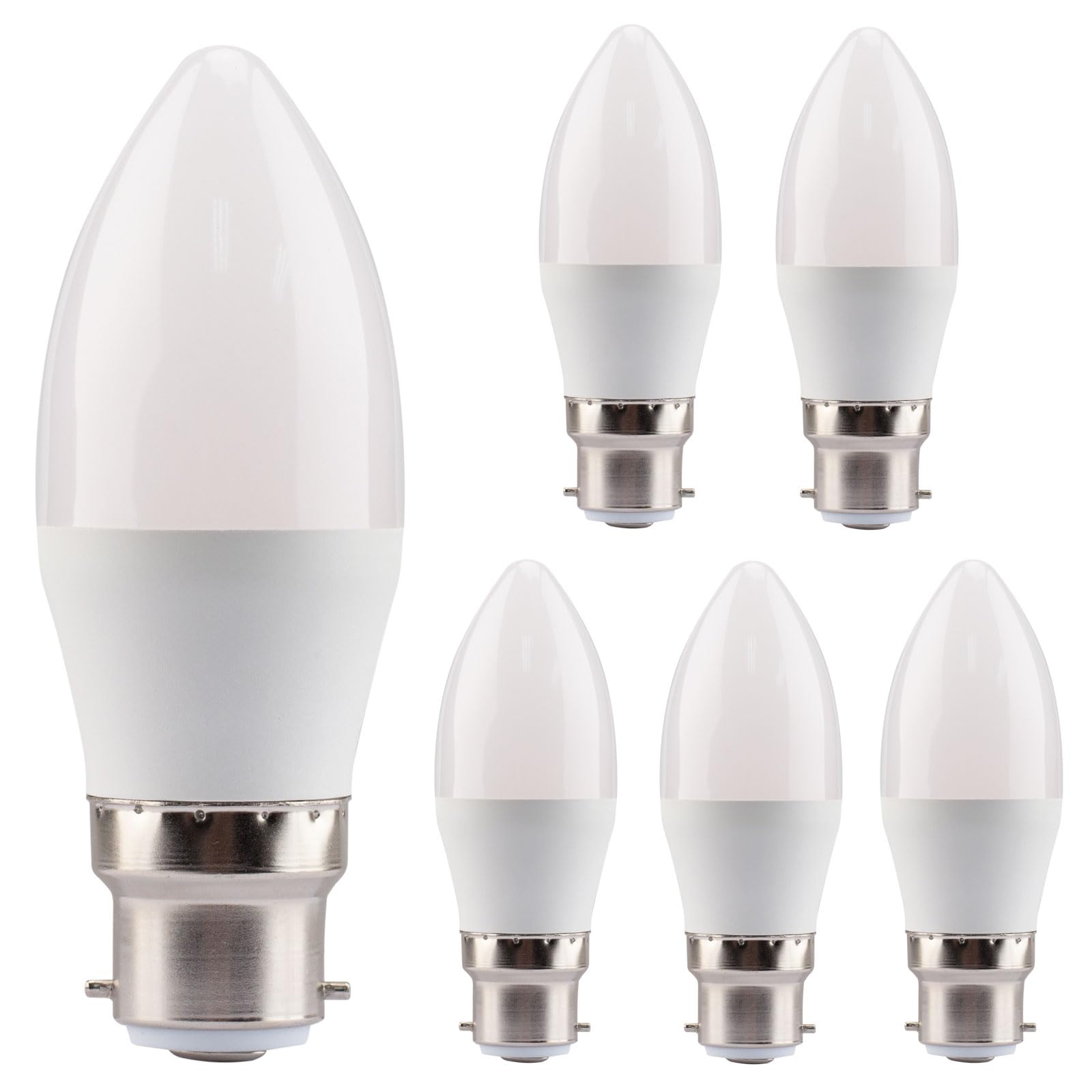 Bayonet Light Bulb 40w Equivalent, B22 LED Bulbs Warm White 2700K Dimmable Frosted Candle Bulbs Bayonet Cap, 6-Pack