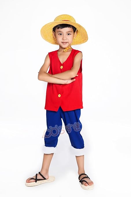 Amazon コスプレ衣装 One Piece ルフィ 子供用 新世界 海賊王 ハロウィン イベント パーティー服 コスチューム コスプレ衣装 アニメ キッズコスチューム 変身 なりきり おもちゃ
