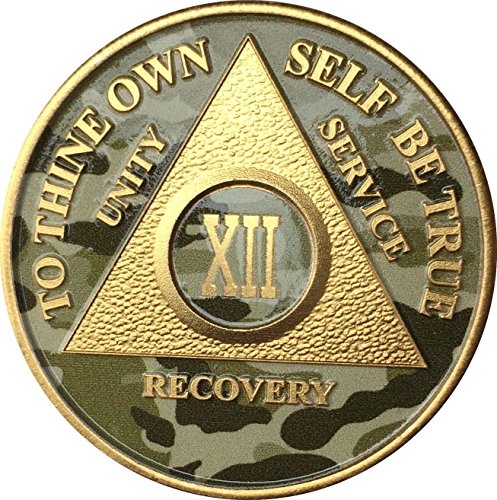 12 Year AA Medallion Camo Gold Plated Anniversary Chip Camouflage Color